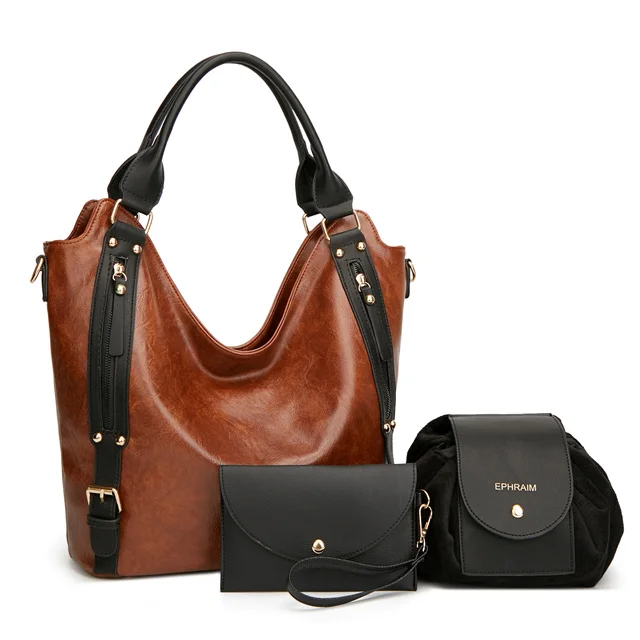 Large capacity Vintage Hand Bag Shoulder Tote Bags 4-Piece Sets Multi-Function Pouch Toiletry Bag  For Women Famous Brands