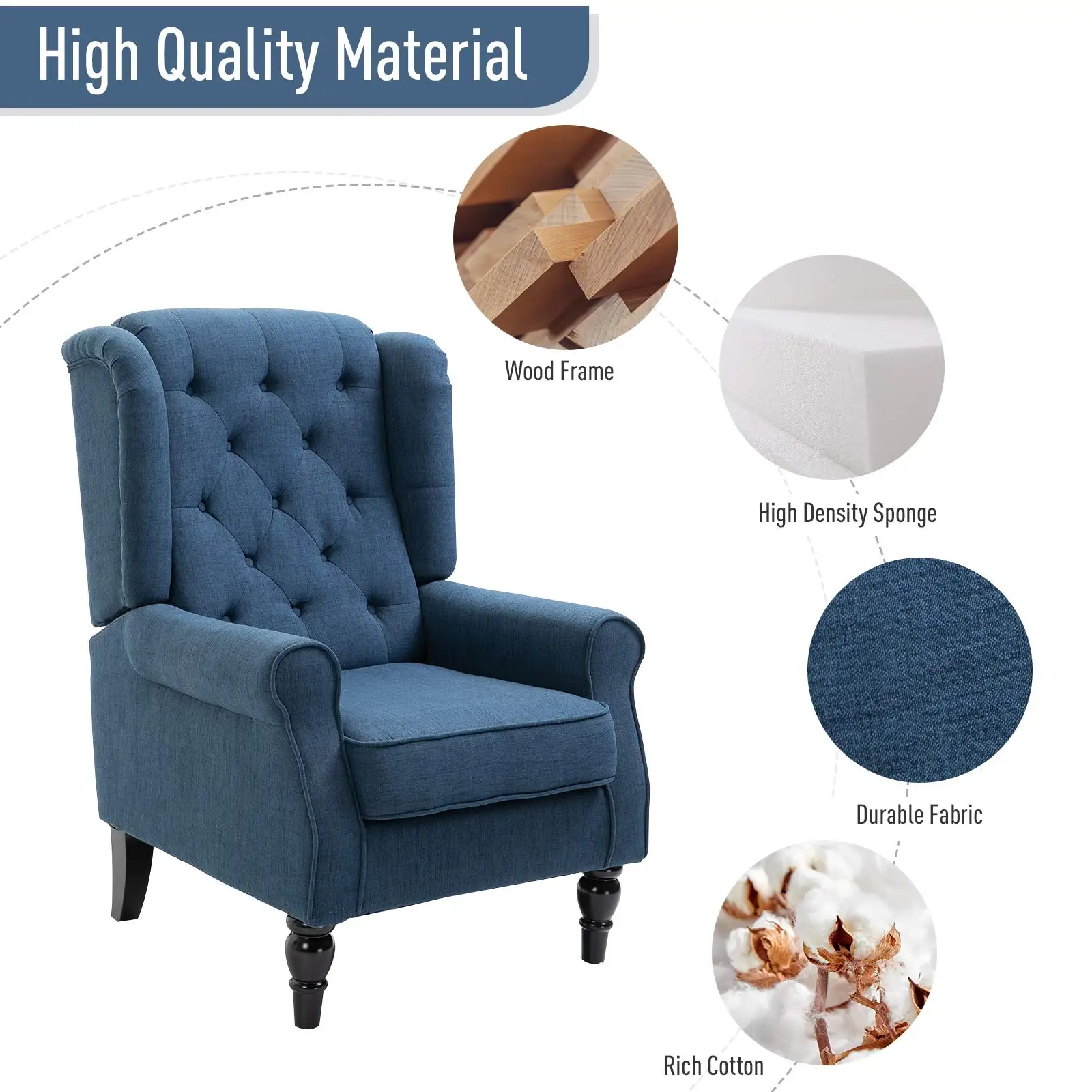 Wholesale Nordic modern style Living Room Leisure Chair Sofa Fabric Wingback Chair singe sofa chairs with padded cushion