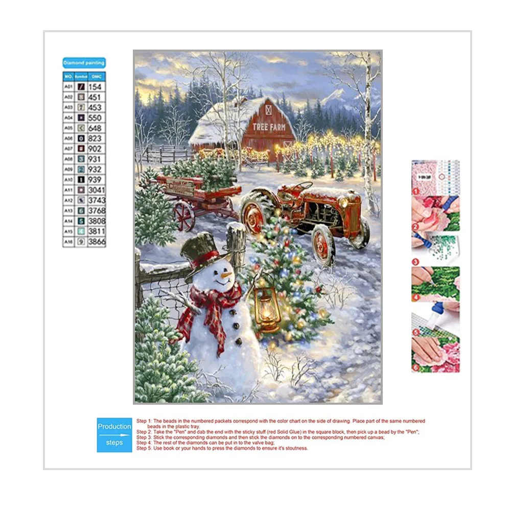 Christmas Design Snowman And Car House Diamond Painting Art Landscape Painting Home Decoration