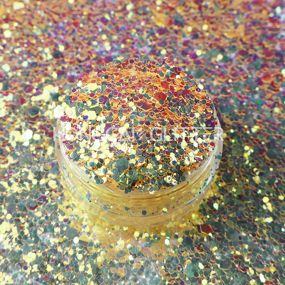 Bulk new colors cosmetic grade nails glitter sparkle fluorescence chunky mix glitter