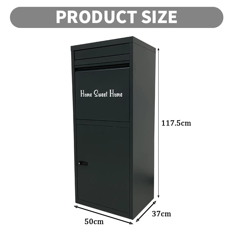 JH-Mech Box Black Parcel Mailbox Garden Highly Durable Strong Waterproof Outdoor Large Capacity Steel Storage Parcel Mailbox
