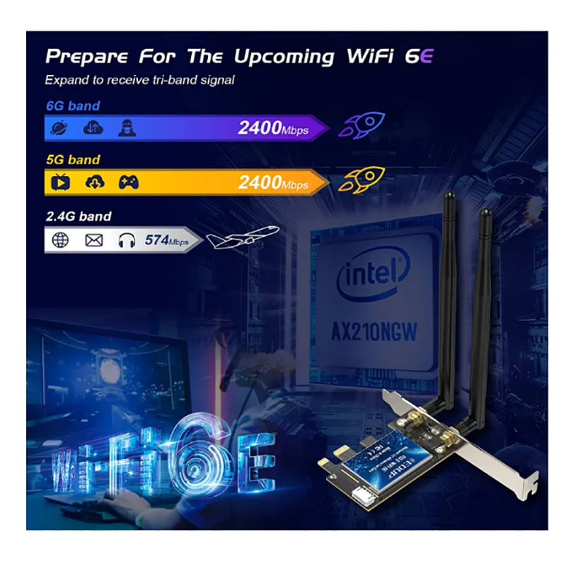 EDUP PCIe Wi-Fi 6E карта Bluetooth 5 2 AX 5374 Мбит/с AX210 трехдиапазонный 6 ГГц/5 8 ГГц/2 4 ГГц PCI-E Беспроводной сетевой