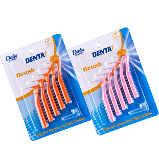 Wholesale L-shaped interdental brush cleans space between teeth and protects gums.
