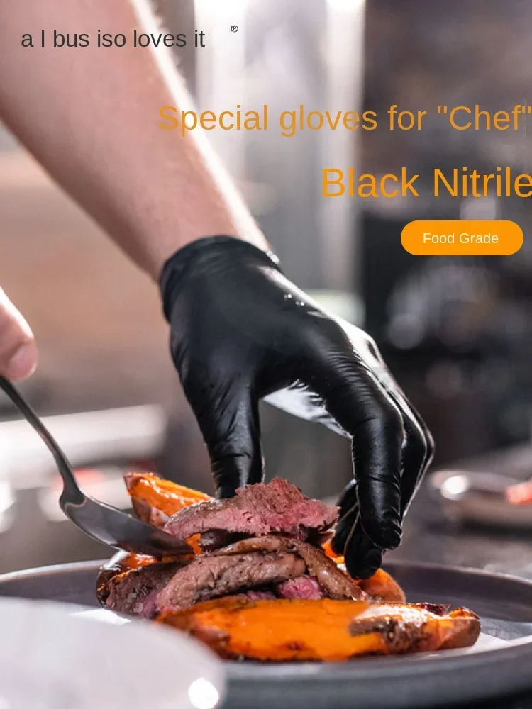 Household gloves auto repair oil-proof thickening rubber non-slip oil-resistant disposable Black Nitrile Gloves