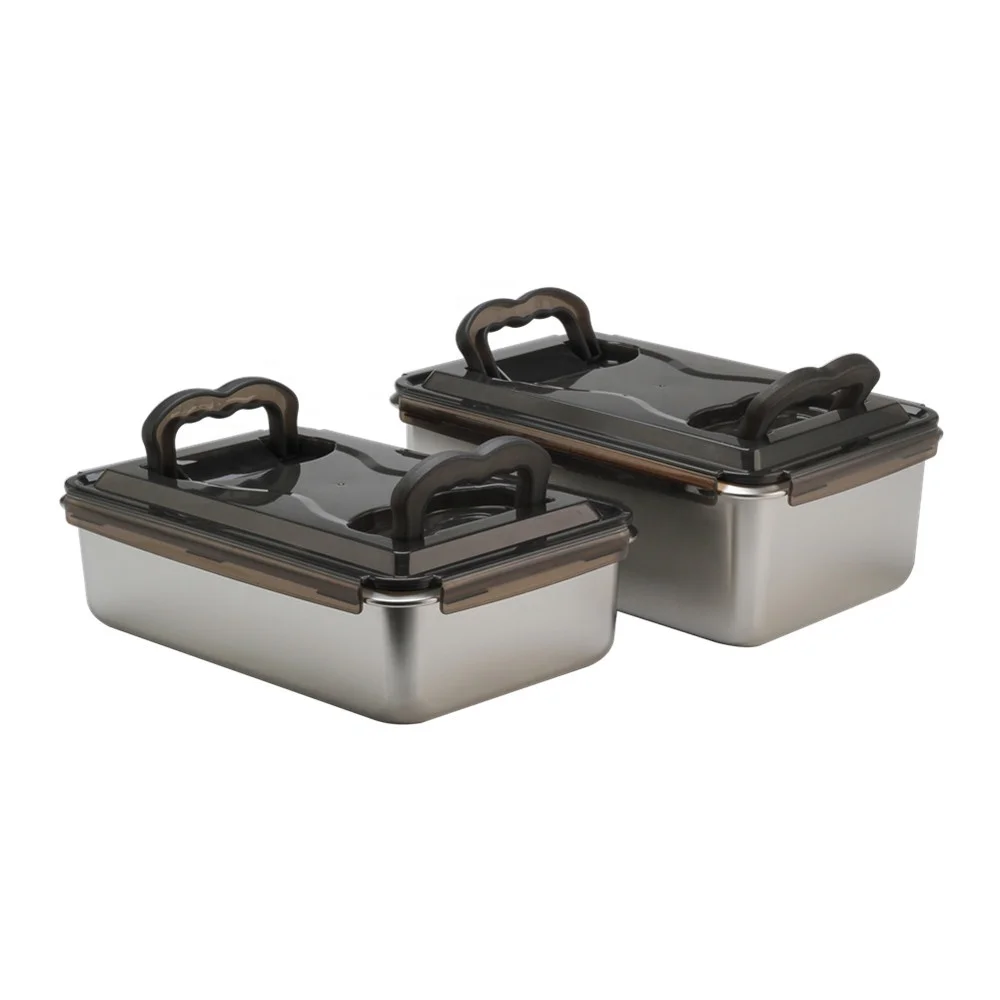 Stainless Steel BPA Free Rectangular   Airtight Kimchi/Pickle/Food Storage Container Saver,2 Handle
