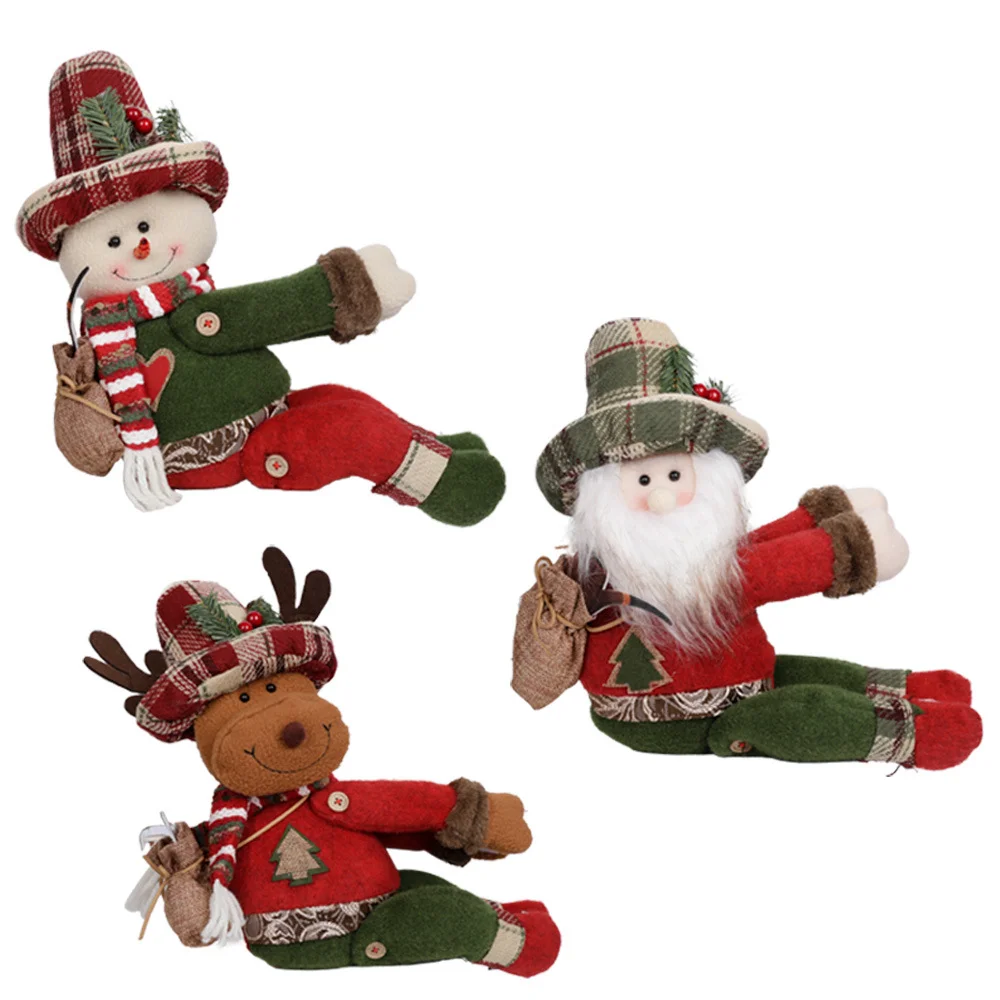 Christmas curtain buckle cartoon linen figure decorated with plush doll curtain hug