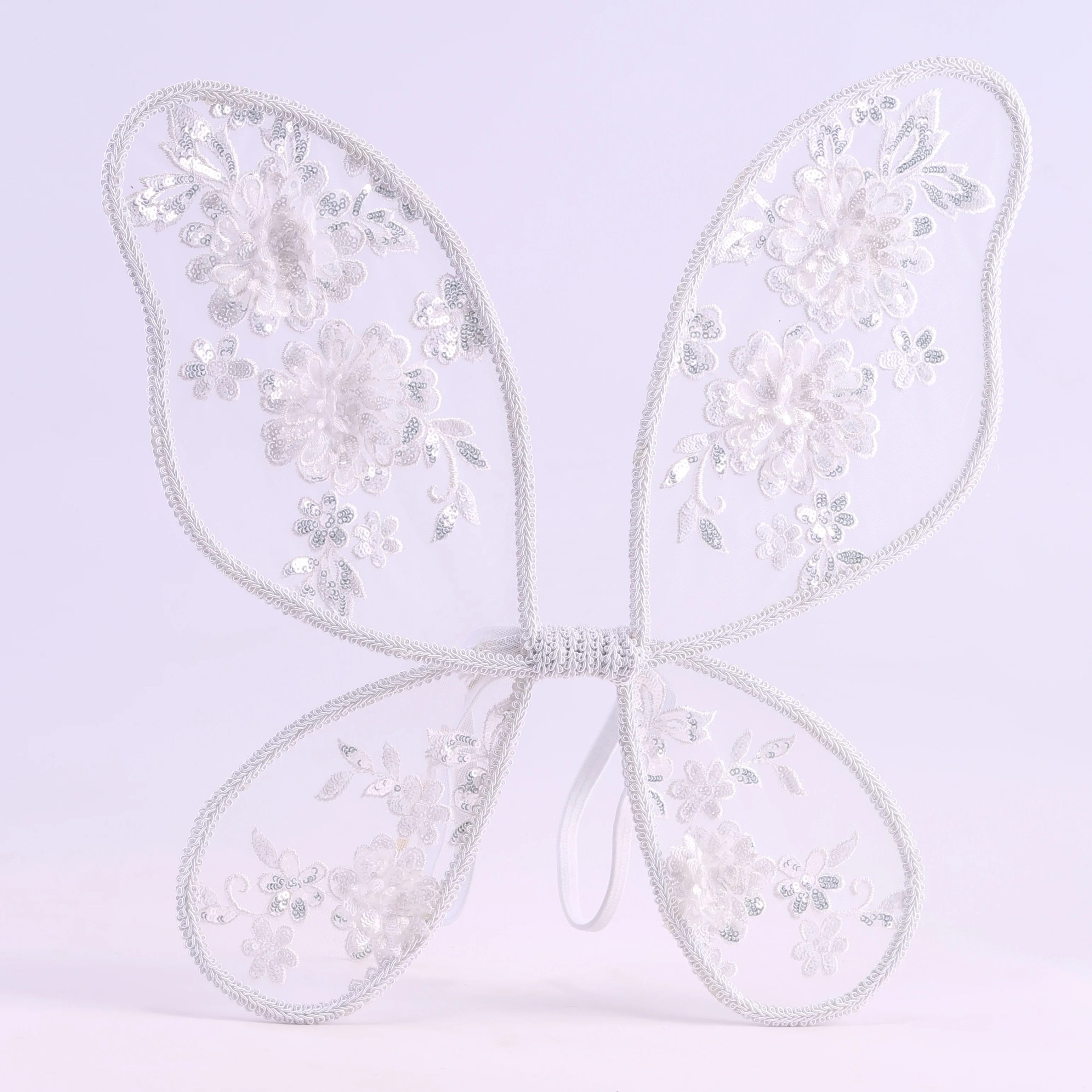 White Butterfly Fairy Wings Costume Kids Birthday Party Girl White Embroidered Flowers Lace Butterfly Wings