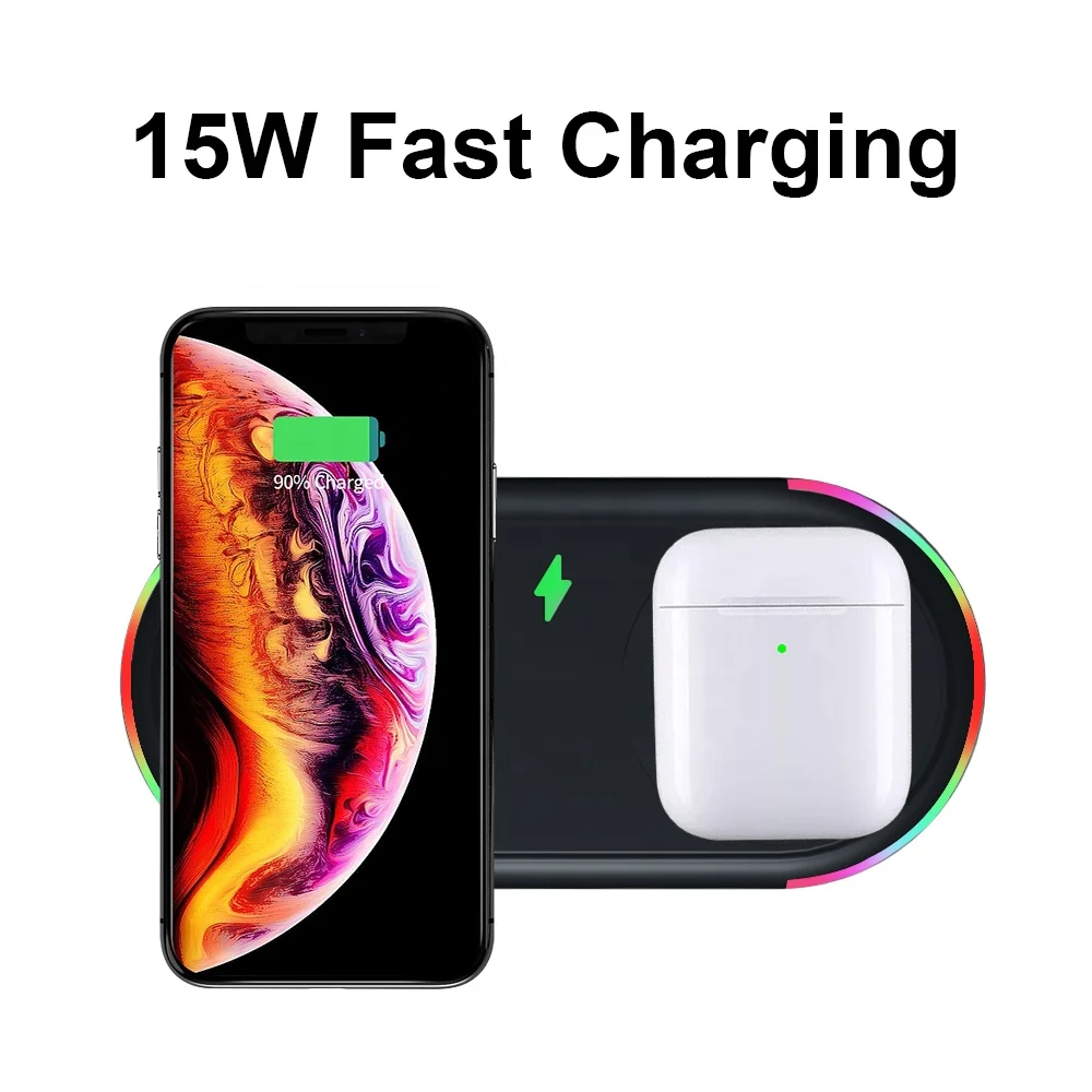 Qi 15W Fast Wireless Charger Portable Fast Wireless Charger Pad Dual Coil Fast Charging 15W for Iphone/samsung Mobile Phone WC-2