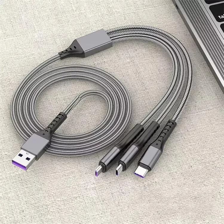 1 м 3 в 1 Micro USB Type C зарядный кабель Multi Usb порт нейлоновая оплетка Usb 5A зарядная линия для мобильного телефона 66 Вт Проводные кабели