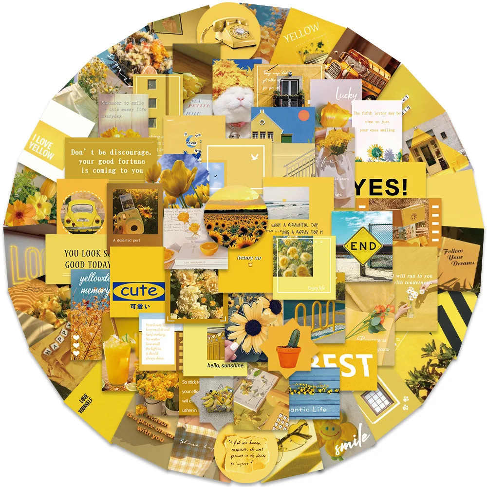 65Pcs Summer Ins Style Yellow Street View Decorative Stickers For Phone Laptop Wall Waterproof Wallpaper Sticker
