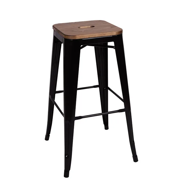 French Style stack counter dining stool metal iron bar stool with timber seat height 66cm