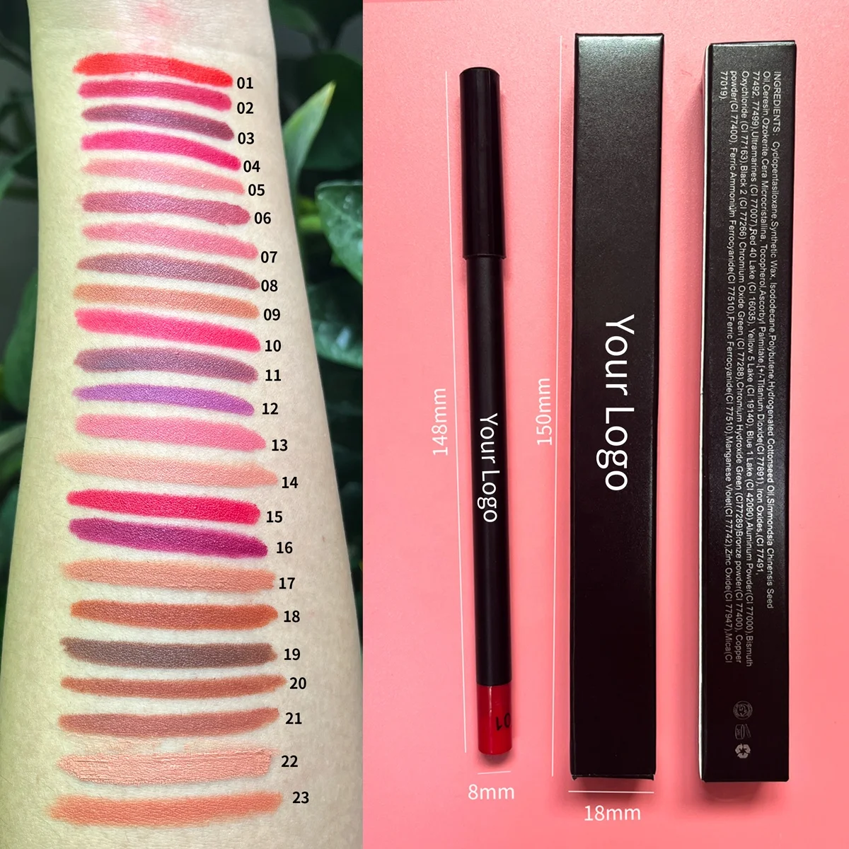 Wholesale pigmented matte dark brown lip liners custom private label waterproof vegan lipliner