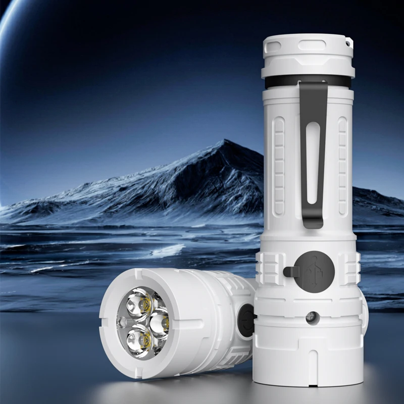 USB Rechargeable LED Tourist Mini Flashlight With Work Light For Tactical Camping Emergency-Durable ABS Body