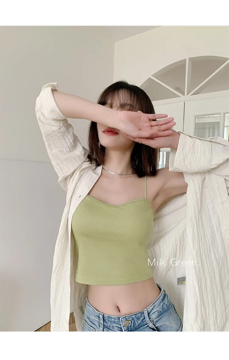 Women Simple Solid Color with thin straps beauty back sling sexy Fixed cup vest wrap chest seamless tube top bra for women