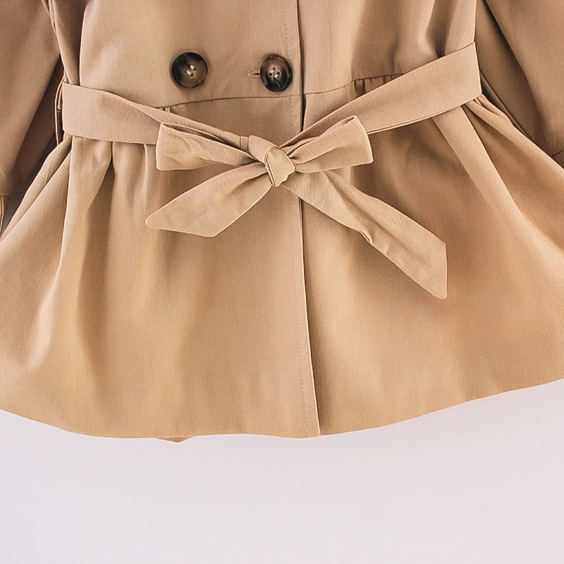 Winter Autumn Fashion Baby Girls Trench Coat Wind Jacket Turn down Collar Outerwear Long Sleeve design with cute bow waistband