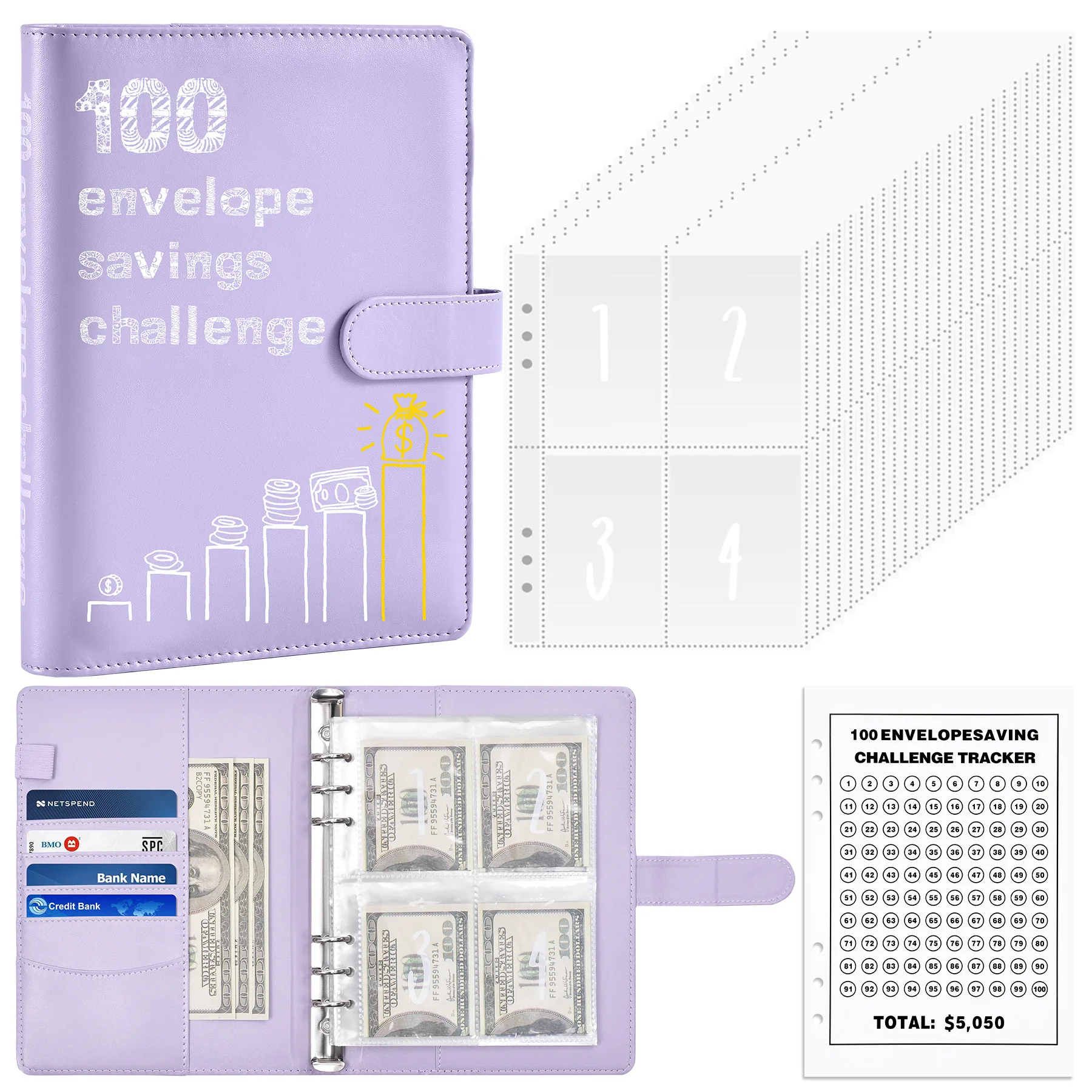 Роскошный 100 конверт A5, сберегательный переплет, планировщик, экономит деньги, кошельки, ежемесячные записные книжки для студентов