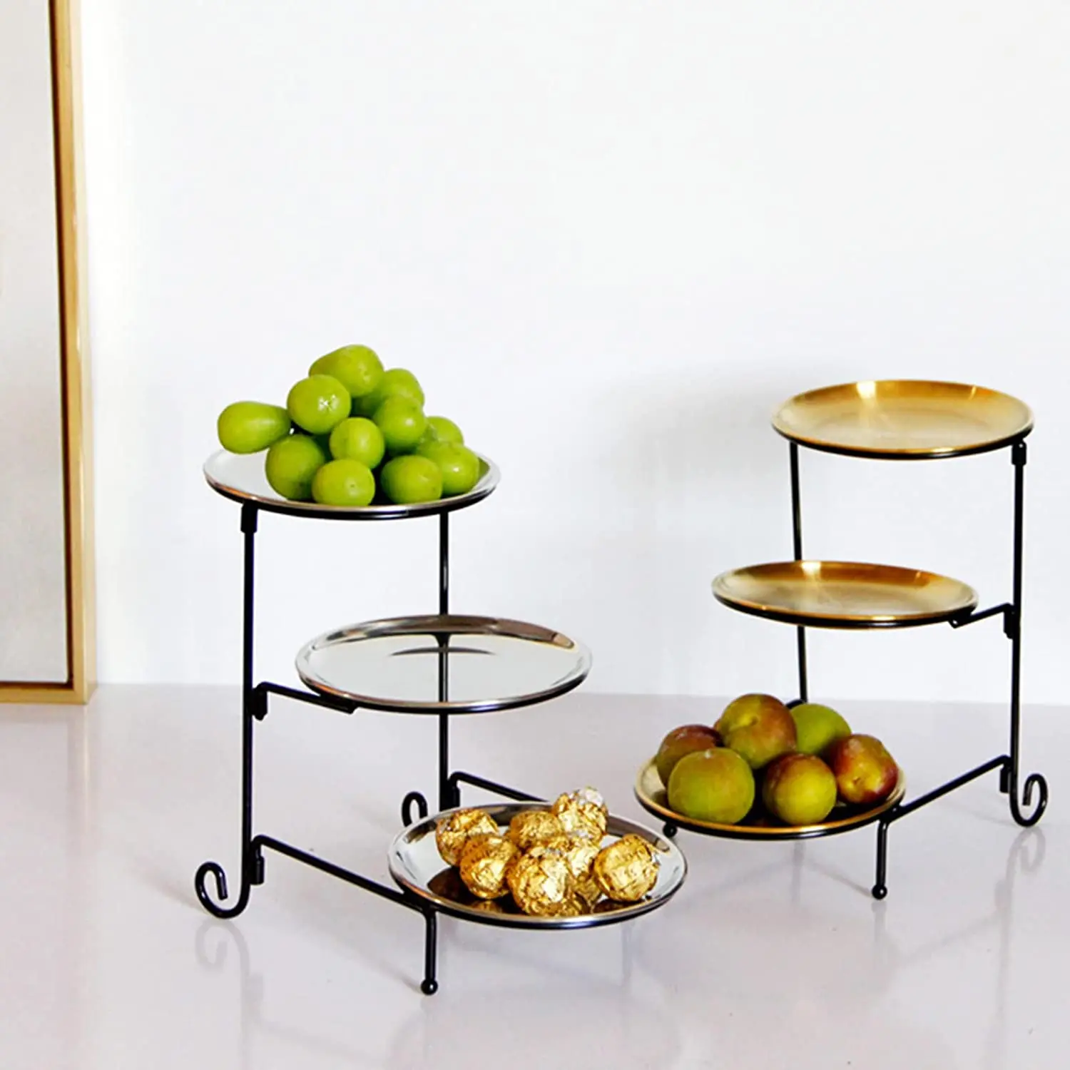3 Tiers Serving Stand Fruit Plate Cake Plate Serving Trays for Party Display Fruit Dessert Cake, Metal Black