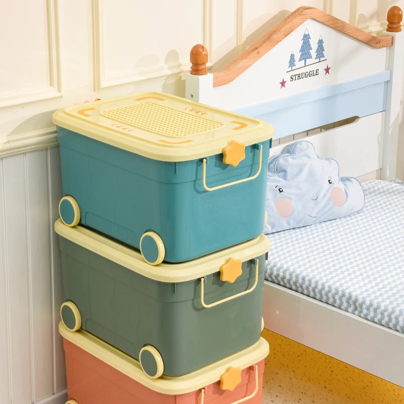 Top Selling Plastic Storage Box for Clothes Toys Snacks Storage Container With Lid  Wheel Building Blocks