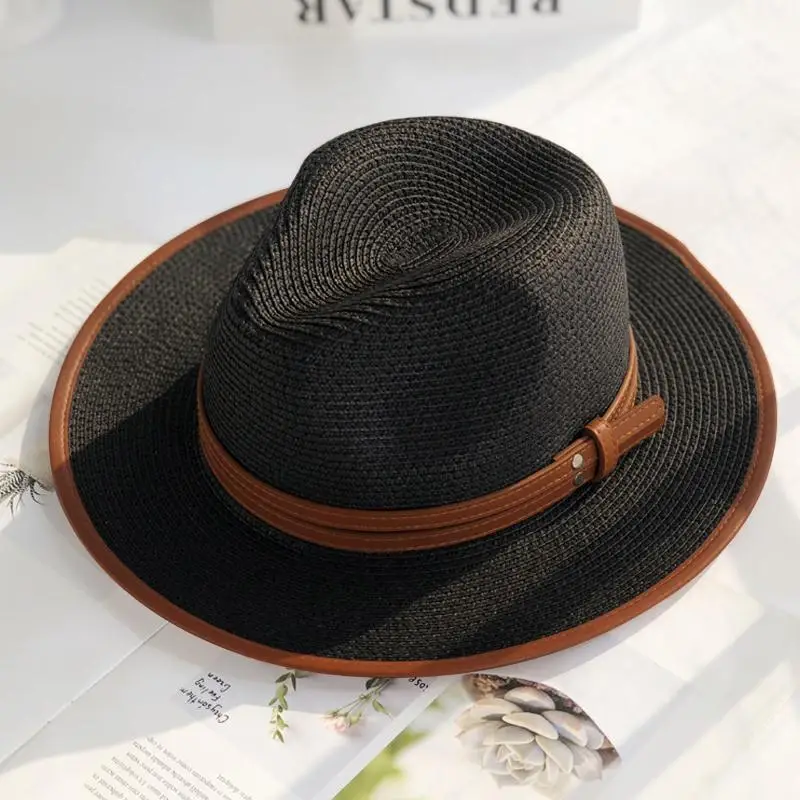 British style belt wrapped jazz straw hat summer travel sun visor holiday leisure Joker beach hat for  female