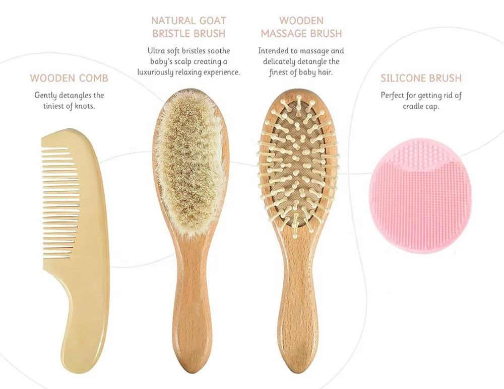 
Professional free sample approved baby hair wooden brush baby comb and brush set 