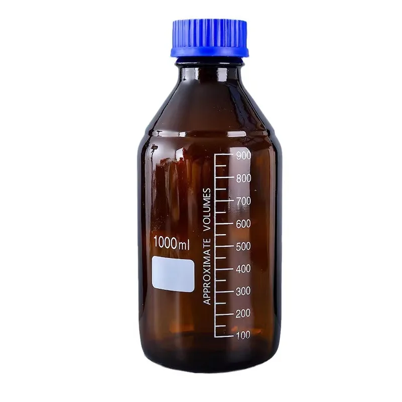 Laboratory Glassware 50ml-1000ml Amber Glass Bottles for Chemical Reagent Bottle with Blue Screw Lid