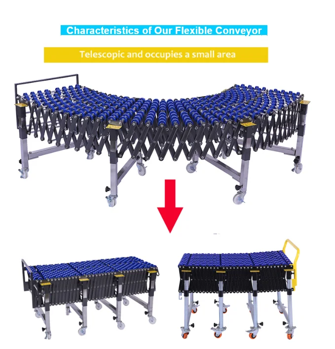 
Flexible plastic skate wheels gravity mobile telescopic belt roller conveyor for conveying box parcel in logistic DWS system 