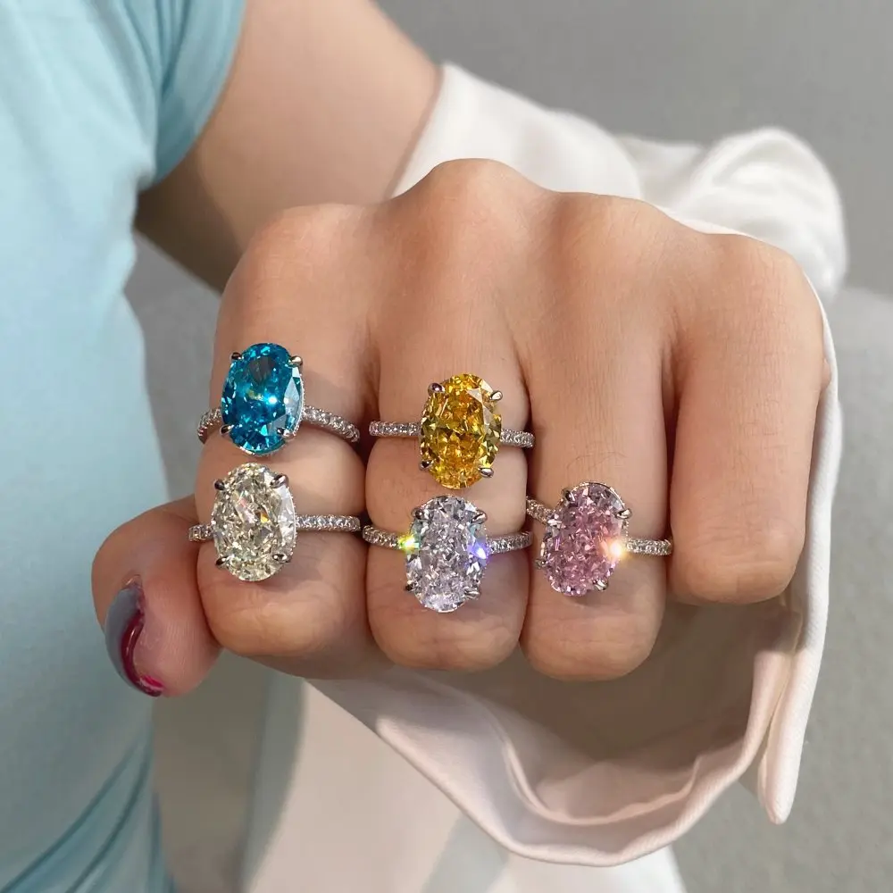 SevenaJewelry Customize Gold Plated Oval Cut Cubic Zirconia Diamond Ring Women Wedding Engagement 925 Sterling Silver Stone Ring