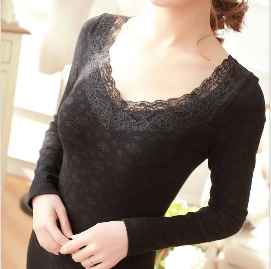 
Women Sexy V-neck Long Winter Cotton Second Female Thermal Skin Warm Suit Korean Printed Lace Thermal Underwear For Women 