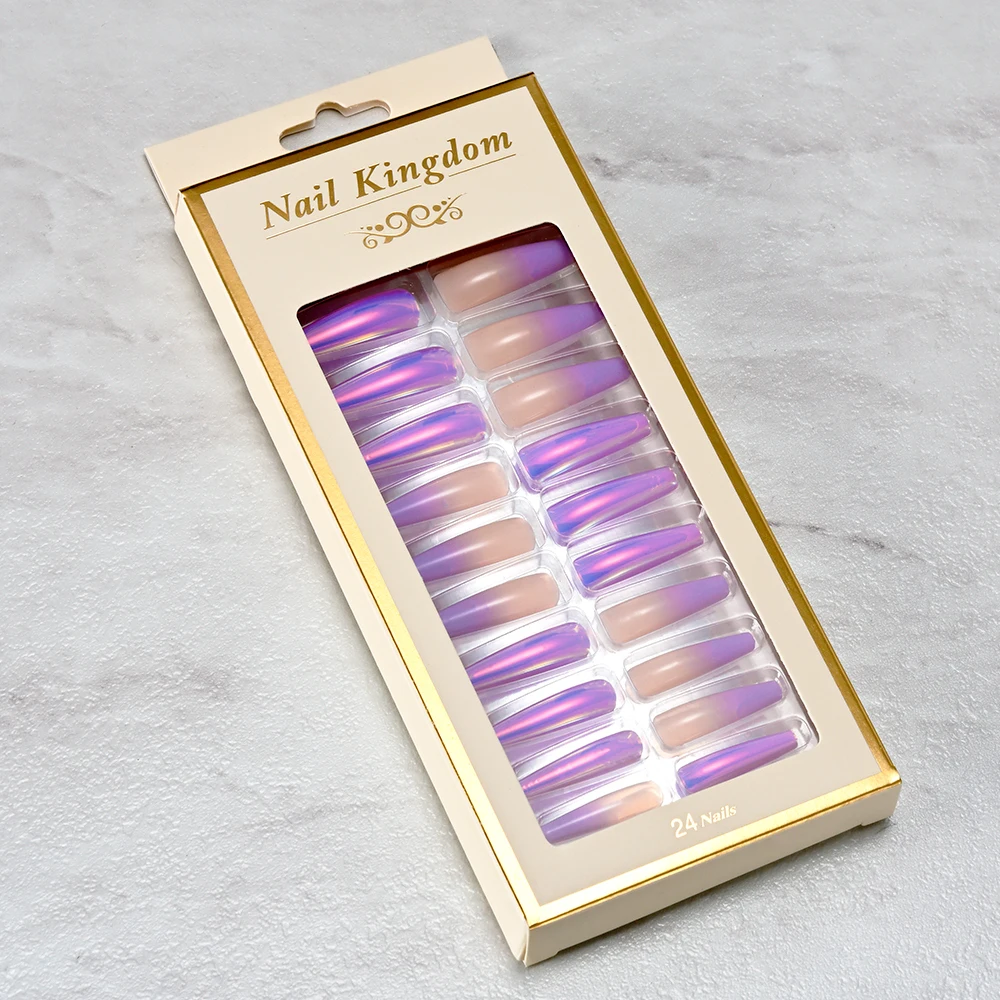 Wholesale 24pcs/box Custom Gel Press-on Nail Tips Pre-glue False Nails Finger Tips Coloured Wearing Nails Design Salon ABS