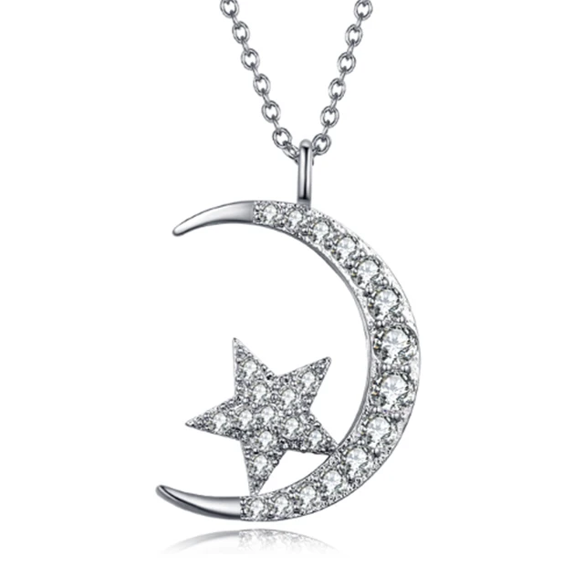 
Seven.a Jewelry new 18 k white gold plated pendant jewelry with cz stone moon necklace for girls gift 
