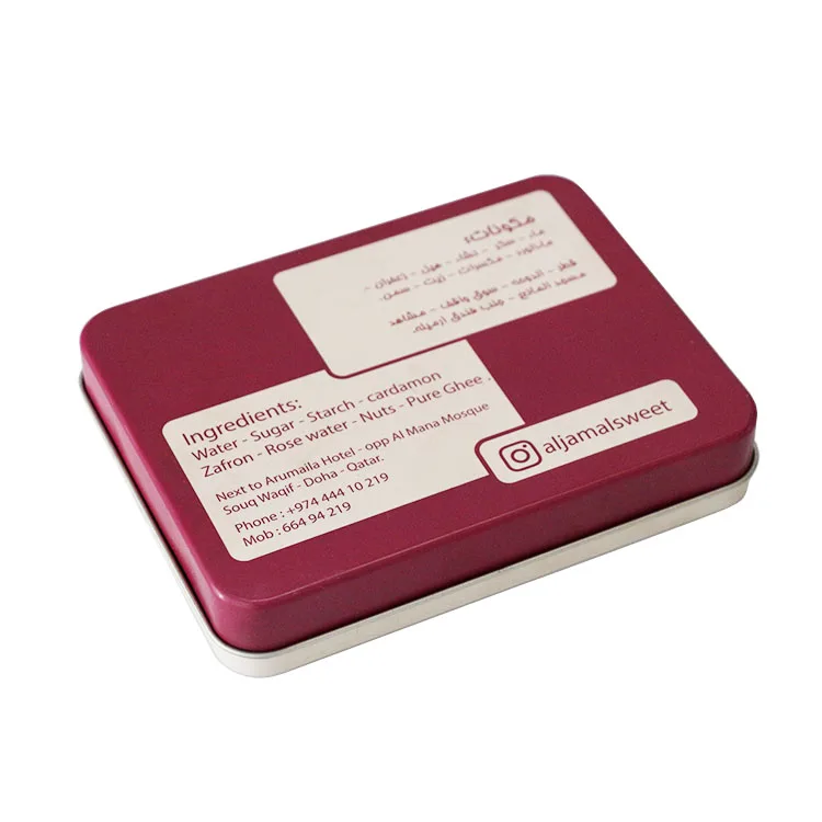 Manufacturer wholesale food grade rectangular milk candy packaging decorative lid metal iron box