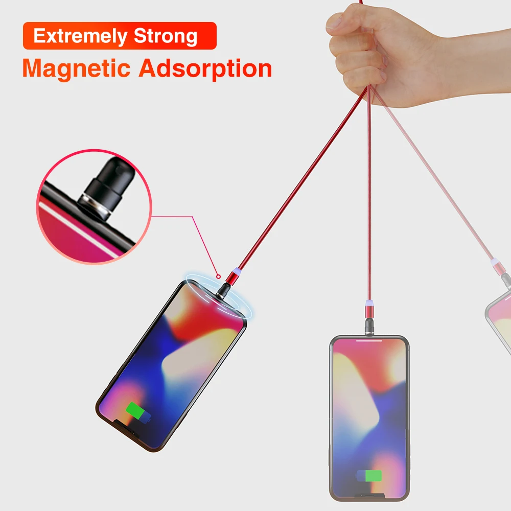 New Arrivals 1m 5V 2.4A 540 degree Rotating 8pin Micro Type C Usb C Phone Data Line 3 in 1 Magnetic Cable