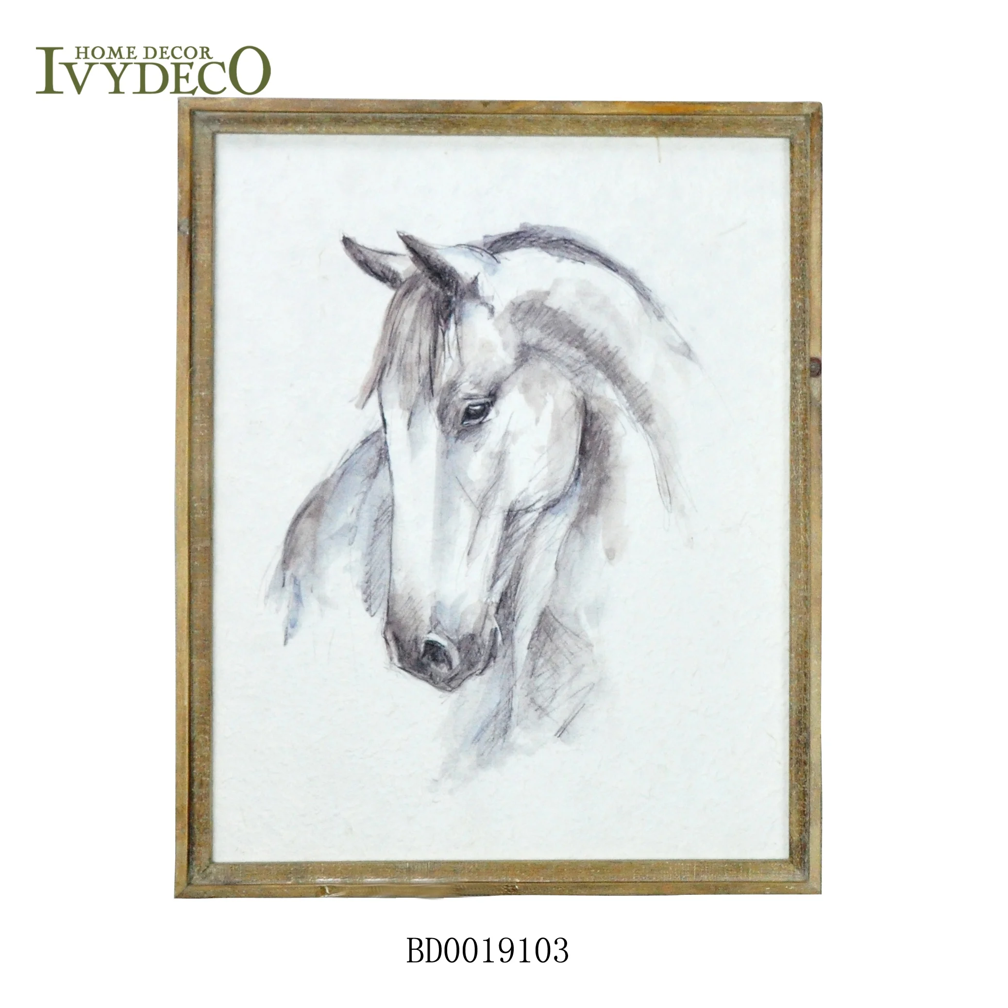 IVYDECO Modern Wooden Frame Paper Painting Wooden horse wall decor for Living room