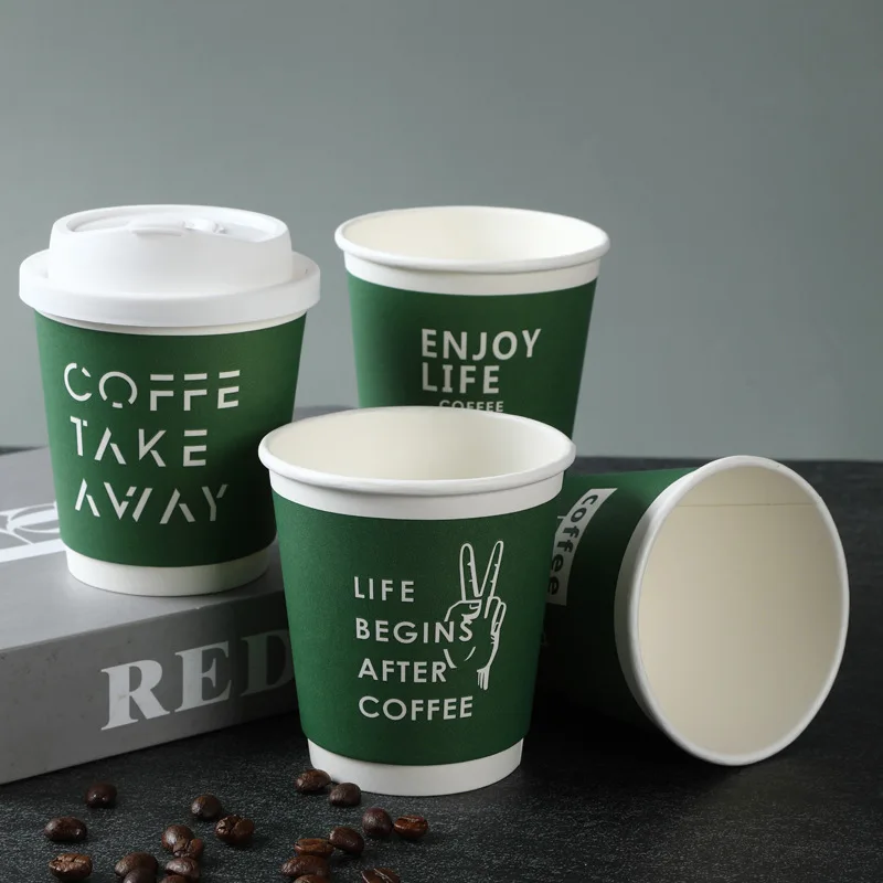 Wholesale Take Away 8/10 oz Paper Cup Food Grade Bubble Tea Cups Hot Coffee Paper Cups With Lid