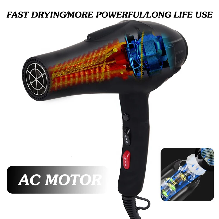 New Concept Volumizing Turbo Hairdryer Temperature Control Professional Black Salon Barber AC Motor Styling Blow Hair