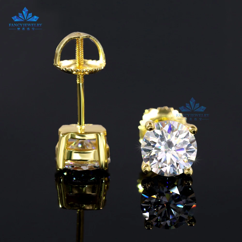 Wholesale Luxury Affordable Price Screw Back VVS Moissanite Earing GRA Hip Hop S925 Silver  8K Gold Plated Diamond Stud Earrings
