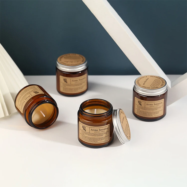 Wholesale Custom Logo Luxury Elegant Heat Resistant Round Clear Glass Jars Soy Wax Scented Candles