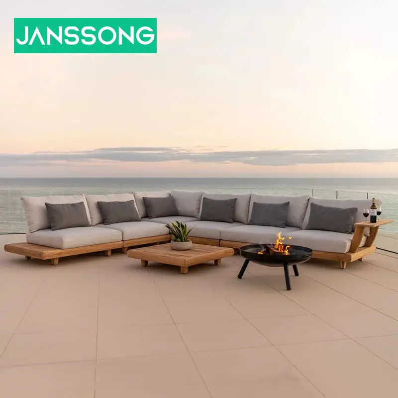 Solid Wood Sofa Furniture Outdoor Waterproof Teak Sofa Patio Set Combination Leisure Villa Waterproof Sun Protection Couches