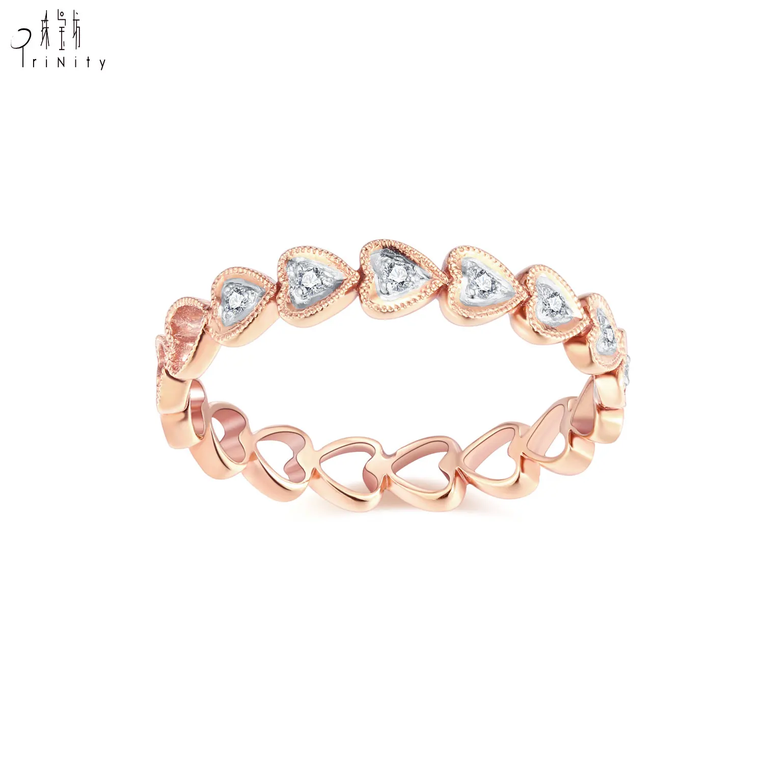 Модное винтажное ювелирное изделие Ручной работы 18 карат из цельного золота с белым бриллиантом розовое золото цветок сердце кольцо ювелирные изделия для женщин