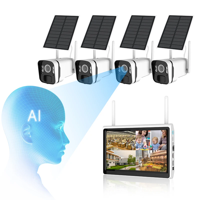 10.1 Inch Screen LCD Solar Camera Set Outdoor Solar Wifi Camera Nvr System