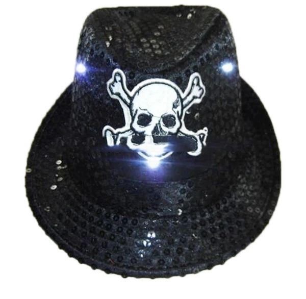 Party Festival Custom logo Glow Black Sequin LED Fedora Top Hat MH-1487