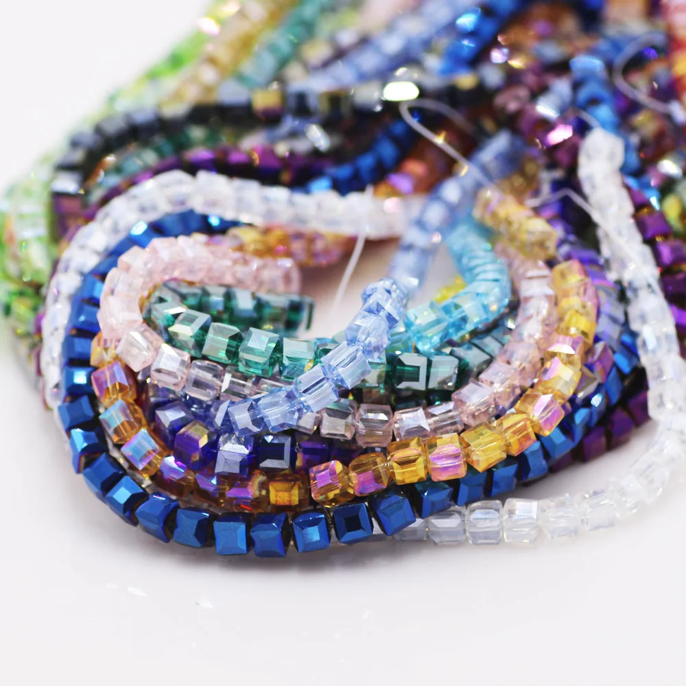 4/6/8mm Faceted Cut Crystal Glass Beads Square electroplating color Beads For Jewelry Making