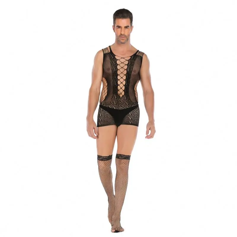 2021 Black Low Price erotic  Transparent Thin Tulle Fishnet Lingerie Sexy Underwear With stockings for man