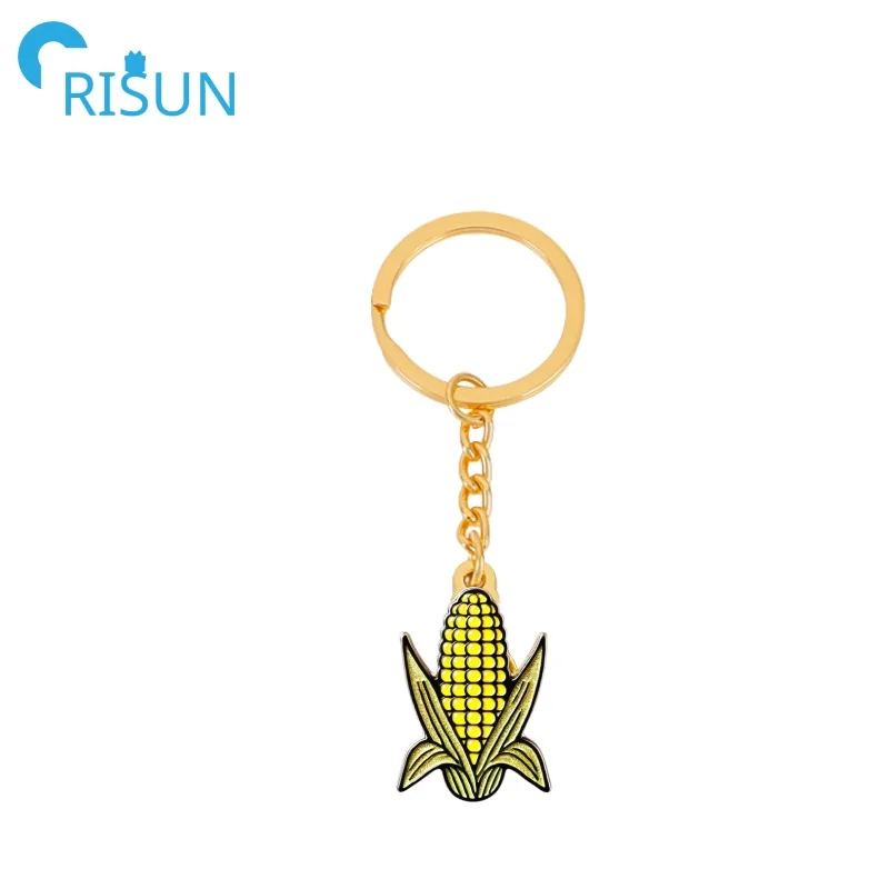 Manufacture Metal Glitter Corn Strip Key Chain Llavero Custom Golden Ear of Corn Corncob Keyring Tasty Gold Corn Enamel Keychain