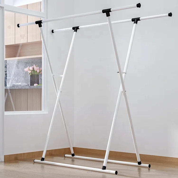X Shaped Home Retractable Iron Double Pole Folding Clothes Drying Rack