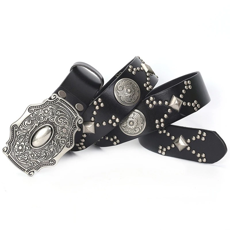Custom Studded Belt Punk Rock Rivet Belt With Metal Round Metal Rivet Cow Leather Belt For Women Men
