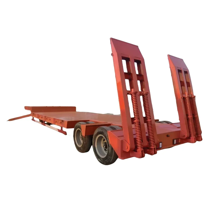 China 1 2 Axles 20T Light Lowboy Full Trailer Container Lowbed Trailer For Machine Loading