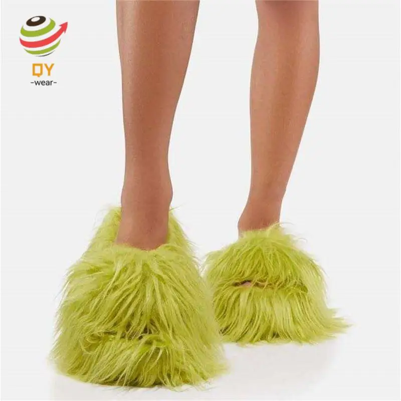 2024 Women Faux Fur Slippers Plush Warm Winter Faux Mongolian Wool Fur Slides Spicy Girl Imitation Fur Y2K Wool Slippers