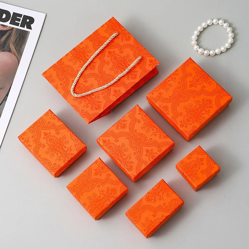 Engagement wedding jewelry box packaging paper green orange custom gift box jewelry necklace earring boxes