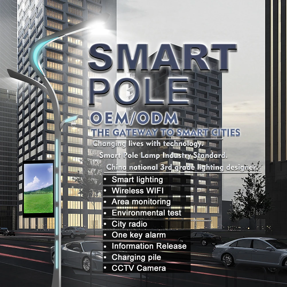 Hot sale Smart Lighting Pole Weather Station LED Display WIFI CCTV Camera Cloud Control System For Smart City Lighting Outdoor